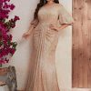 Plus Size Sequin Dress V-Neck Half Sleeve Slim Flowy Evening Gown