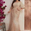 Plus Size Sequin Dress V-Neck Half Sleeve Slim Flowy Evening Gown