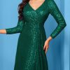 Sequin Long Sleeve V-Neck Elegant Maxi Evening Gown Women Dress