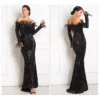 Feather Off-Shoulder Sequin Velvet Stretch Mermaid Evening Party Dress