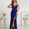 Womens Sequin Bodycon Evening Dress Spaghetti Strap V-Neck High Slit