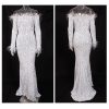 Feather Off-Shoulder Sequin Velvet Stretch Mermaid Evening Party Dress