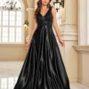 Deep-V Sleeveless Sequin Elegant Evening Gown Bridesmaid Plus Size