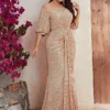 Plus Size Sequin Dress V-Neck Half Sleeve Slim Flowy Evening Gown