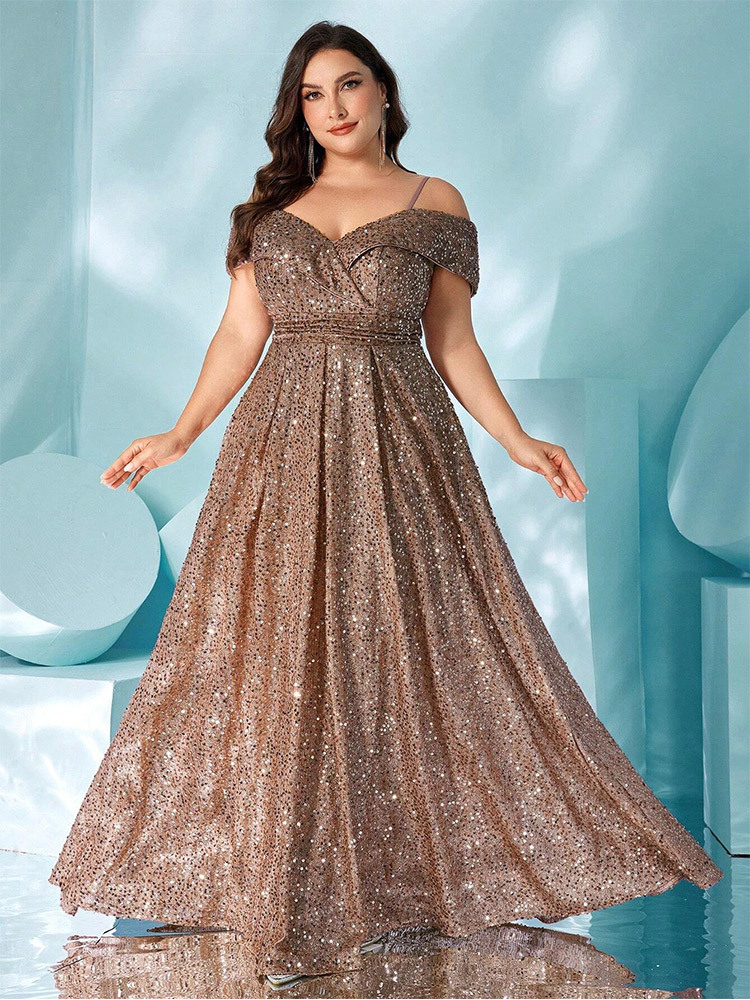 Plus Size Velvet Sequin Spaghetti Strap Evening Gown 2025 Summer Slimming Dress