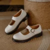 Womens Preppy Round Toe Mary Jane Shoes Buckle Strap Leather Platform