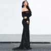 Sexy Off-Shoulder Long Sleeve Sequin Mermaid Party Maxi Dress Plus Size