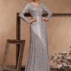 Sequin Long Sleeve V-Neck Elegant Maxi Evening Gown Women Dress