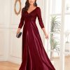 Sequin V-Neck Long Sleeve Satin Evening Gown Plus Size
