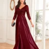 Sequin V-Neck Long Sleeve Satin Evening Gown Plus Size