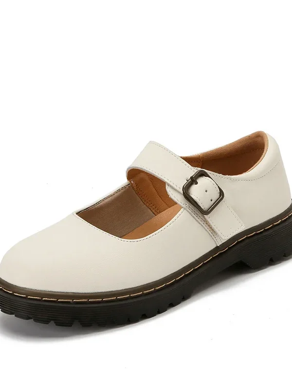 Womens Preppy Round Toe Mary Jane Shoes Buckle Strap Leather Platform
