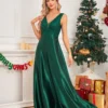 Deep-V Sleeveless Sequin Elegant Evening Gown Bridesmaid Plus Size