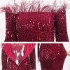 Feather Off-Shoulder Sequin Velvet Stretch Mermaid Evening Party Dress
