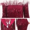 Feather Off-Shoulder Sequin Velvet Stretch Mermaid Evening Party Dress