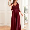 Sequin V-Neck Long Sleeve Satin Evening Gown Plus Size