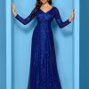 Sequin Long Sleeve V-Neck Elegant Maxi Evening Gown Women Dress