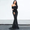 Sexy Off-Shoulder Long Sleeve Sequin Mermaid Party Maxi Dress Plus Size
