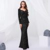 Sequin Velvet Long Sleeve V-Neck Mermaid Evening Gown Formal Party Dress