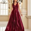 Deep-V Sleeveless Sequin Elegant Evening Gown Bridesmaid Plus Size