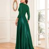 Sequin V-Neck Long Sleeve Satin Evening Gown Plus Size