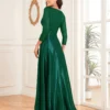 Sequin V-Neck Long Sleeve Satin Evening Gown Plus Size