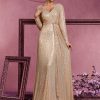 Sequin Long Sleeve V-Neck Elegant Maxi Evening Gown Women Dress