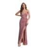 Womens Sequin Bodycon Evening Dress Spaghetti Strap V-Neck High Slit