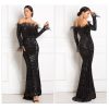Feather Off-Shoulder Sequin Velvet Stretch Mermaid Evening Party Dress