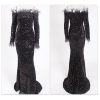 Feather Off-Shoulder Sequin Velvet Stretch Mermaid Evening Party Dress