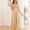 Sequin V-Neck Long Sleeve Satin Evening Gown Plus Size