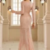 Elegant VNeck Long Sleeve Sequin Long Evening Dress Wedding Guest Cocktail