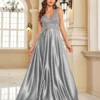 Deep-V Sleeveless Sequin Elegant Evening Gown Bridesmaid Plus Size