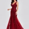 Elegant Deep V-Neck Evening Dress Gown with Embroidered Sequins