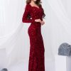 Sequin Velvet Long Sleeve V-Neck Mermaid Evening Gown Formal Party Dress