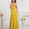 Womens Sequin Bodycon Evening Dress Spaghetti Strap V-Neck High Slit