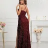 Womens Sequin Bodycon Evening Dress Spaghetti Strap V-Neck High Slit