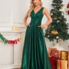 Deep-V Sleeveless Sequin Elegant Evening Gown Bridesmaid Plus Size