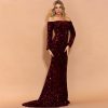 Sexy Off-Shoulder Long Sleeve Sequin Mermaid Party Maxi Dress Plus Size