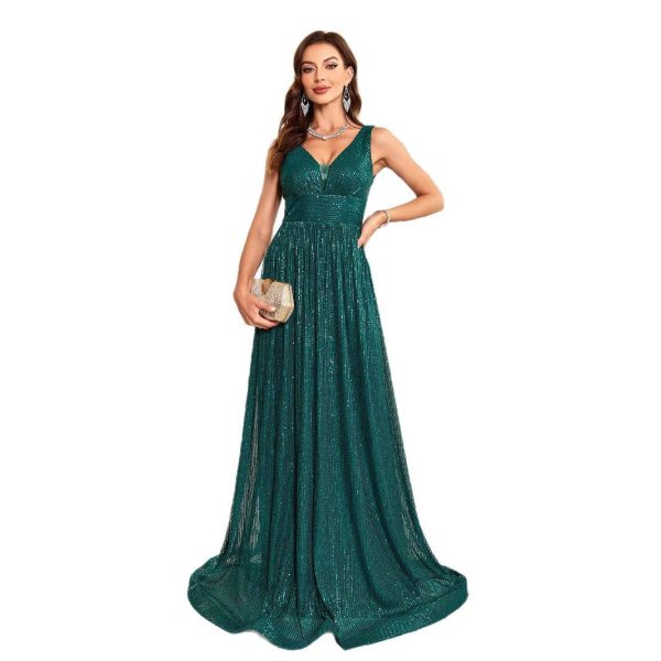 Emerald Green Sequin Backless Slim Evening Gown Womens Bridesmaid Dress