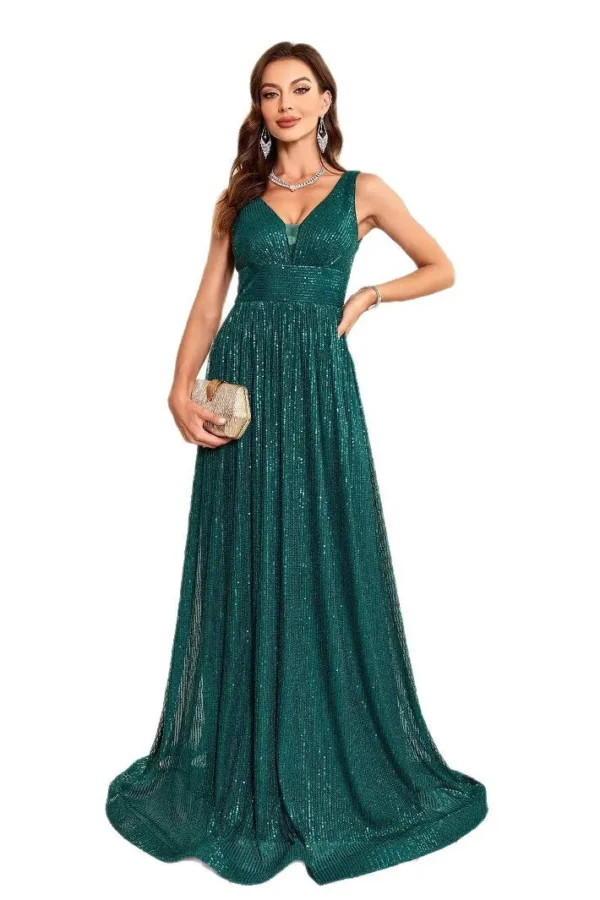 Emerald Green Sequin Backless Slim Evening Gown Womens Bridesmaid Dress