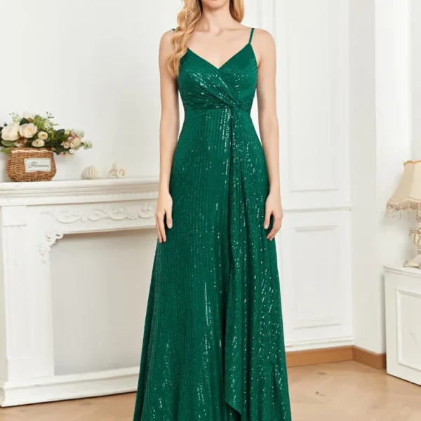 Spaghetti Strap V-Neck Sequin Evening Dress Bridesmaid Party Wedding Plus Size
