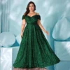 Plus Size Velvet Sequin Spaghetti Strap Evening Gown 2025 Summer Slimming Dress