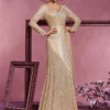 Sequin Long Sleeve V-Neck Elegant Maxi Evening Gown Women Dress