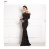 Feather Off-Shoulder Sequin Velvet Stretch Mermaid Evening Party Dress