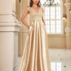 Deep-V Sleeveless Sequin Elegant Evening Gown Bridesmaid Plus Size