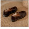 Womens Retro Round Toe Leather Loafer Flats Shoes Slip On Casual All Season