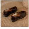 Womens Retro Round Toe Leather Loafer Flats Shoes Slip On Casual All Season