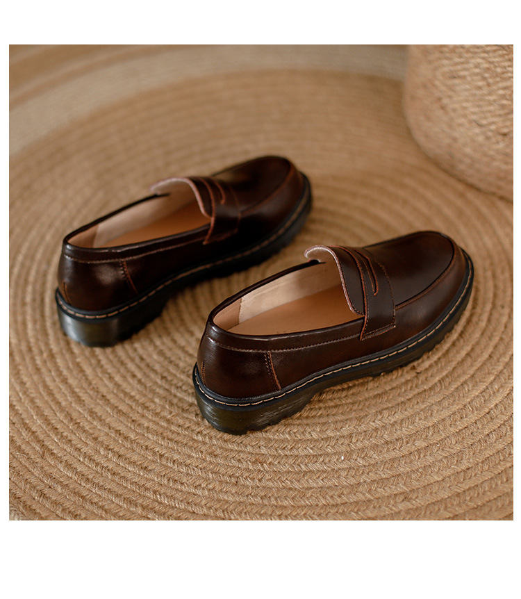 Womens Retro Round Toe Leather Loafer Flats Shoes Slip On Casual All Season