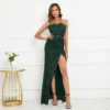 Strapless Sequin Slit Mermaid Maxi Evening Dress Hostess Plus Size