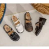 Womens Lolita Mary Jane Round Toe Bow Buckle Waxed Leather Low Heel Breathable